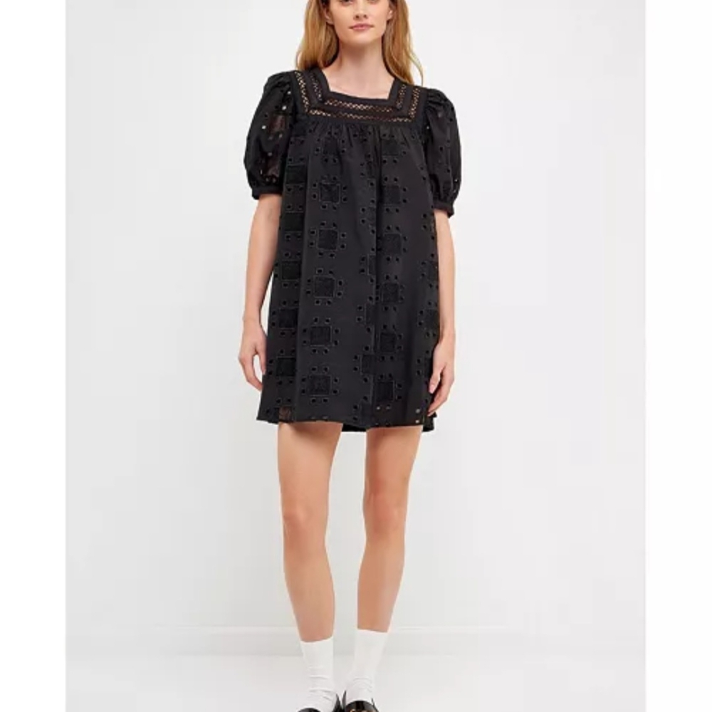 English Factory Black Eyelet Mini Dress